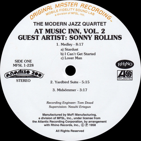 The Modern Jazz Quartet - The Modern Jazz Quartet At Music Inn (Volume 2) (Vinyl, LP, Album, Limited Edition, Numbered, Reissue, Remastered, Special Edition, Stereo) Very Good Plus (VG+) / Very Good Plus (VG+)
