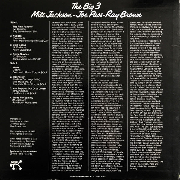 Milt Jackson - The Big 3 (Vinyl, LP, Album, Stereo) Very Good Plus (VG+) / Very Good (VG)