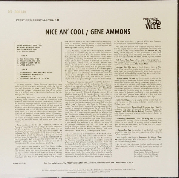 Gene Ammons - Nice An' Cool (Vinyl, LP, Album, Numbered, Reissue, Remastered, Stereo) Mint (M) / Mint (M)