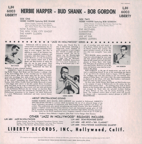 Herb Harper - Herbie Harper Featuring Bud Shank And Bob Gordon (Vinyl, LP, Album, Reissue) Very Good (VG) / Good (G)