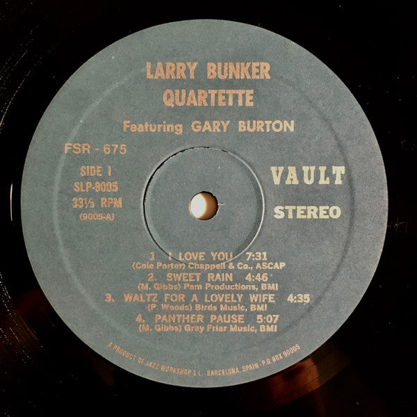 Larry Bunker Quartette - Live At Shelly's Manne-Hole (Vinyl, LP, Album, Reissue, Stereo) Very Good (VG) / Very Good (VG)