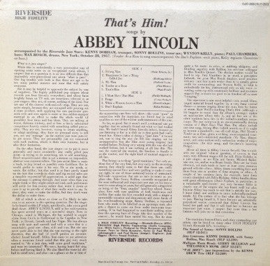 Abbey Lincoln - That's Him (Vinyl, LP, Album, Reissue, Mono) Very Good (VG) / Very Good Plus (VG+)