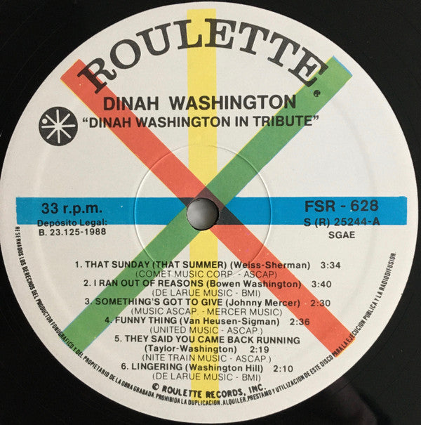 Dinah Washington - In Tribute (Vinyl, LP, Reissue) Very Good Plus (VG+) / Very Good Plus (VG+)