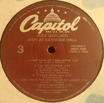Judy Garland - Judy At Carnegie Hall - Judy In Person (2xVinyl, LP, Album, Reissue, Stereo) Very Good Plus (VG+) / Very Good (VG)