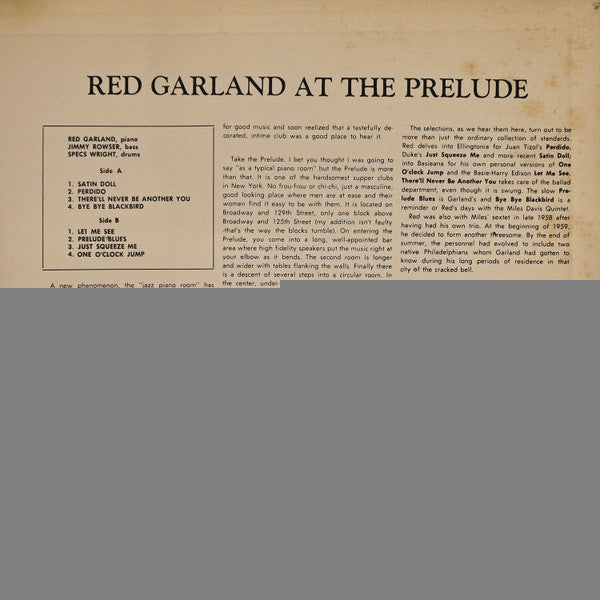 Red Garland - At The Prelude (Vinyl, LP, Album, Reissue, Stereo)