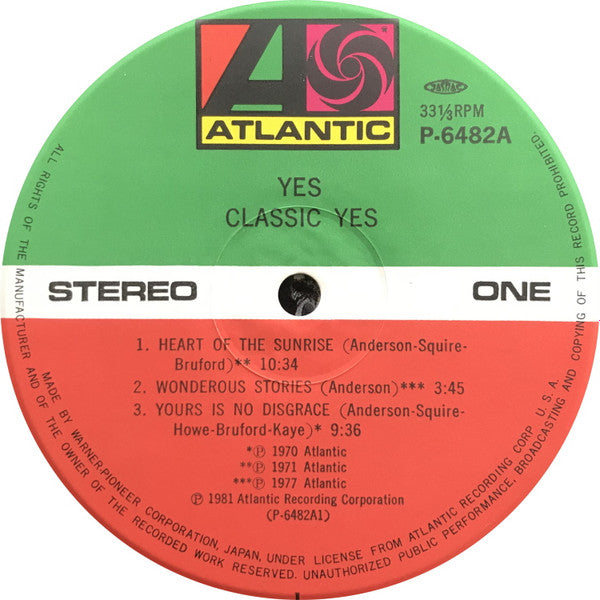 Yes - Classic Yes (Vinyl, Vinyl, LP, Compilation, 7", 33 ⅓ RPM, Single) Very Good Plus (VG+) / Very Good (VG)