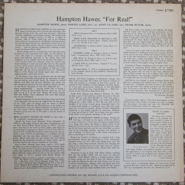 Hampton Hawes - For Real! (Vinyl, LP, Album, Repress, Stereo)