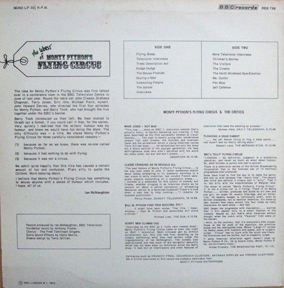 Monty Python - Monty Python's Flying Circus (Vinyl, LP, Repress) Very Good (VG) / Very Good Plus (VG+)