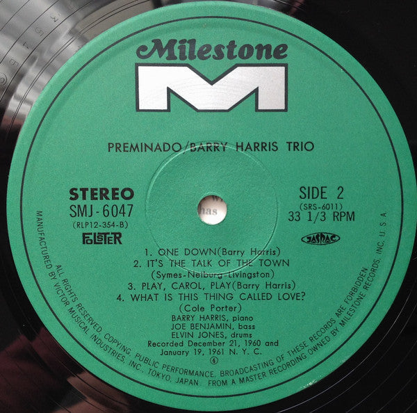 Barry Harris Trio - Preminado (Vinyl, LP, Album, Reissue, Stereo) Very Good Plus (VG+) / Very Good Plus (VG+)