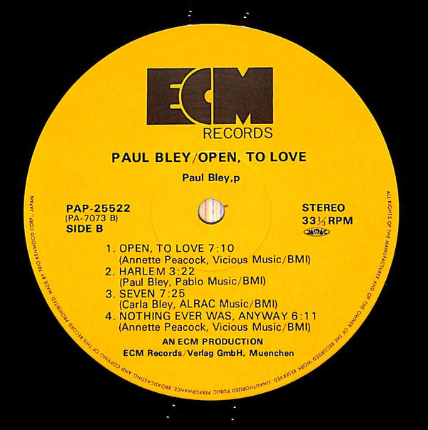 Paul Bley - Open, To Love (Vinyl, LP, Album) Near Mint (NM or M-) / Very Good Plus (VG+)