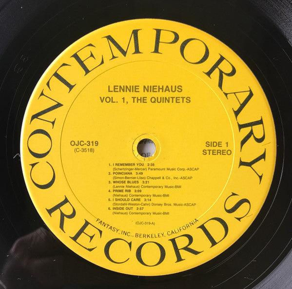 Lennie Niehaus - Vol.1 'The Quintets' (Vinyl, LP, Album, Reissue, Remastered, Stereo) Very Good Plus (VG+) / Very Good Plus (VG+)