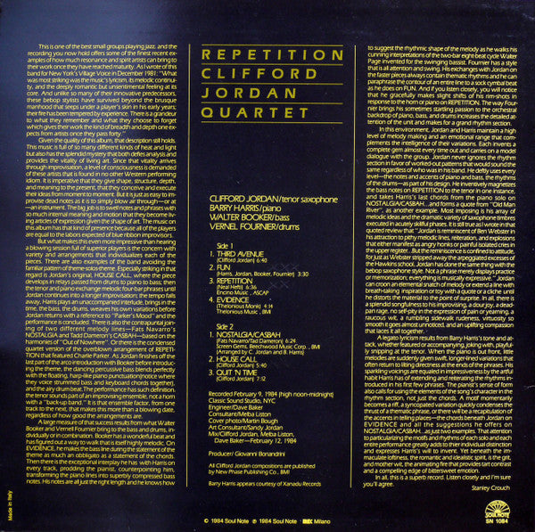 Clifford Jordan Quartet - Repetition (Vinyl, LP, Album) Very Good Plus (VG+) / Very Good Plus (VG+)