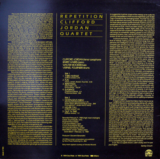 Clifford Jordan Quartet - Repetition (Vinyl, LP, Album) Very Good Plus (VG+) / Very Good Plus (VG+)