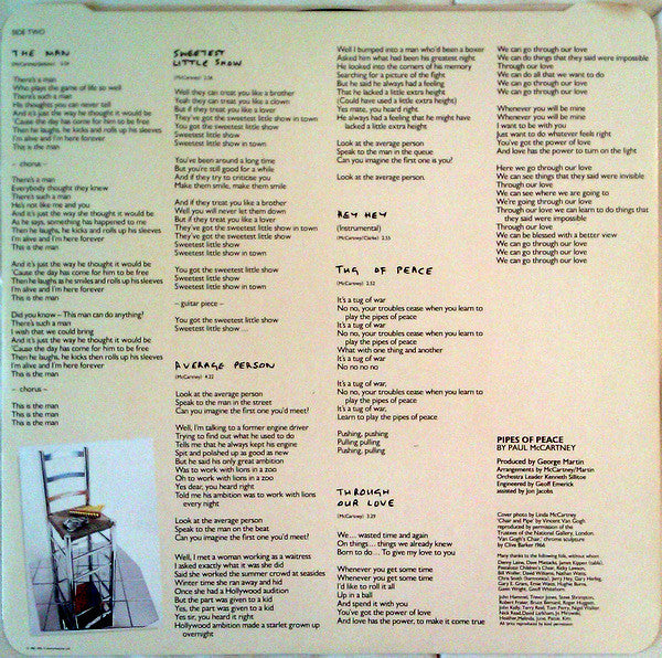 Paul McCartney - Pipes Of Peace (Vinyl, LP, Album, Stereo) Very Good (VG) / Good Plus (G+)