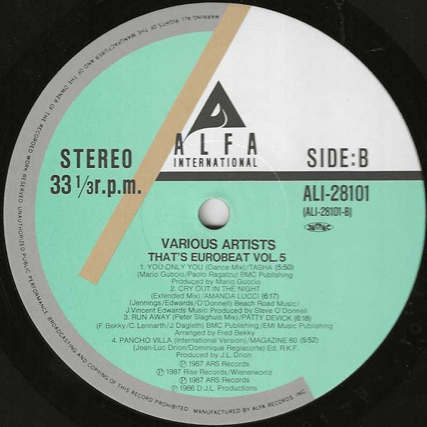 Various - That's Eurobeat Vol. 5 (Vinyl, LP, Compilation) Very Good (VG) / Very Good Plus (VG+)