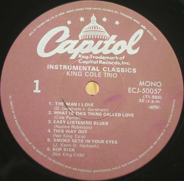 The Nat King Cole Trio - Instrumental Classics (Vinyl, LP, Compilation, Reissue, Mono) Very Good (VG) / Very Good (VG)