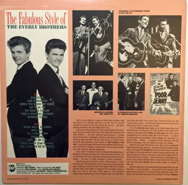 Everly Brothers - The Fabulous Style Of The Everly Brothers (Vinyl, LP, Compilation, Reissue) Very Good (VG) / Good Plus (G+)