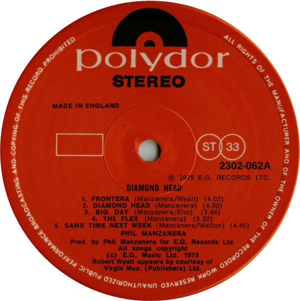 Phil Manzanera - Diamond Head (Vinyl, LP, Album, Reissue, Stereo) Very Good (VG) / Very Good Plus (VG+)