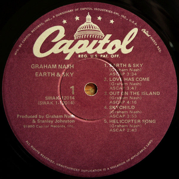 Graham Nash - Earth & Sky (Vinyl, LP, Album) Very Good Plus (VG+) / Very Good (VG)
