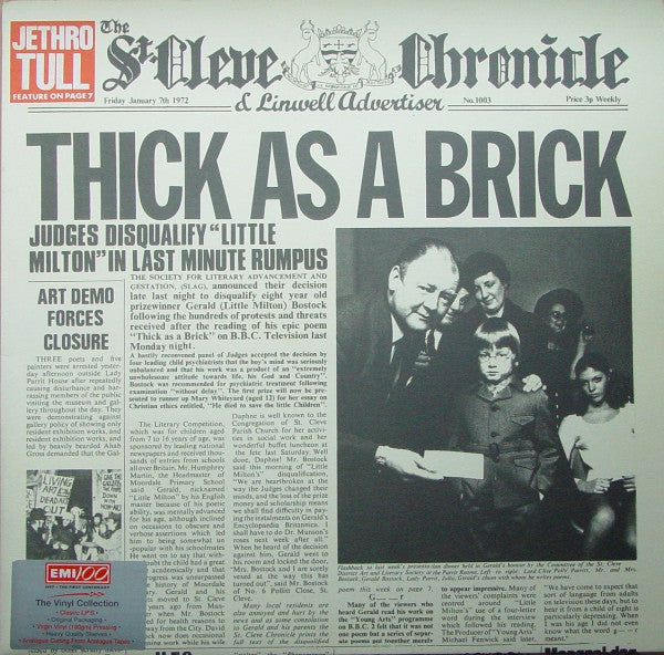Jethro Tull - Thick As A Brick (Vinyl, LP, Album, Reissue) Very Good Plus (VG+) / Very Good Plus (VG+)