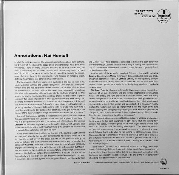 The John Coltrane Quartet - Crescent (Vinyl, LP, Album, Reissue, Stereo) Very Good (VG) / Very Good (VG)