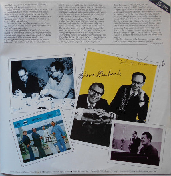Dave Brubeck - 1975: The Duets (Vinyl, LP, Album, Reissue, Stereo) Very Good Plus (VG+) / Very Good Plus (VG+)
