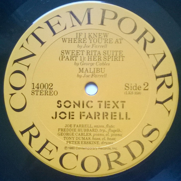 Joe Farrell - Sonic Text (Vinyl, LP, Album, Stereo) Very Good (VG) / Very Good Plus (VG+)