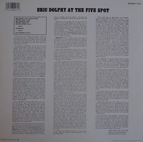 Eric Dolphy - At The Five Spot Volume 2 (Vinyl, LP, Album, Reissue, Stereo) Very Good (VG) / Very Good Plus (VG+)