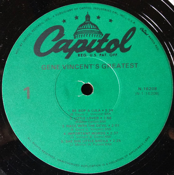 Gene Vincent - Gene Vincent's Greatest (Vinyl, LP, Compilation, Reissue, Mono) Very Good (VG) / Very Good Plus (VG+)