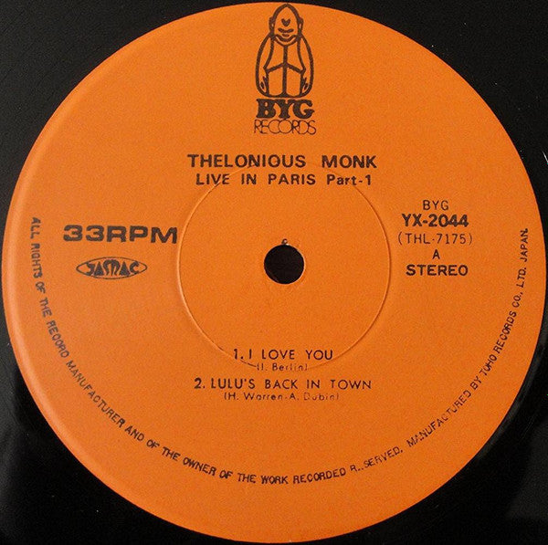 Thelonious Monk - Live In Paris Part 1 (Vinyl, LP, Album) Very Good (VG) / Very Good (VG)