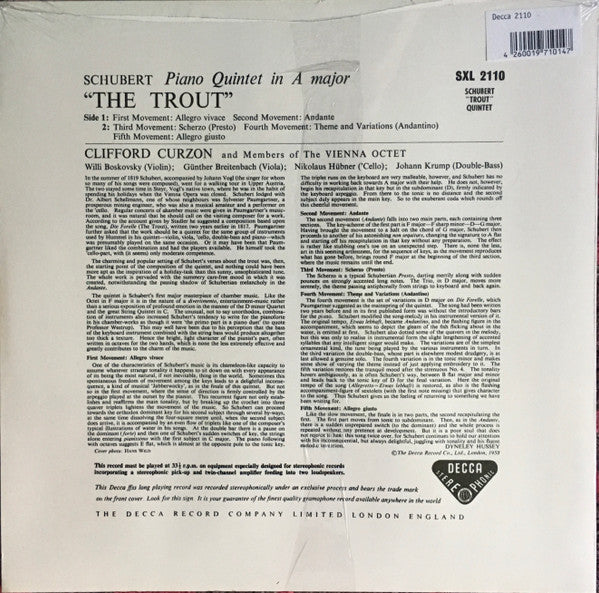 Franz Schubert - The "Trout" Quintet (Vinyl, LP, Reissue, Remastered, Stereo) Very Good Plus (VG+) / Near Mint (NM or M-)
