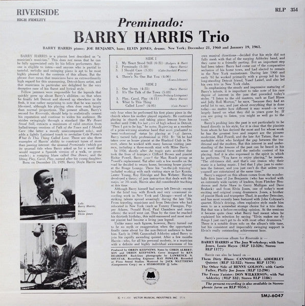 Barry Harris Trio - Preminado (Vinyl, LP, Album, Reissue, Stereo) Very Good Plus (VG+) / Very Good Plus (VG+)