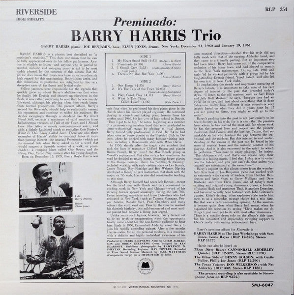 Barry Harris Trio - Preminado (Vinyl, LP, Album, Reissue, Stereo) Very Good Plus (VG+) / Very Good Plus (VG+)