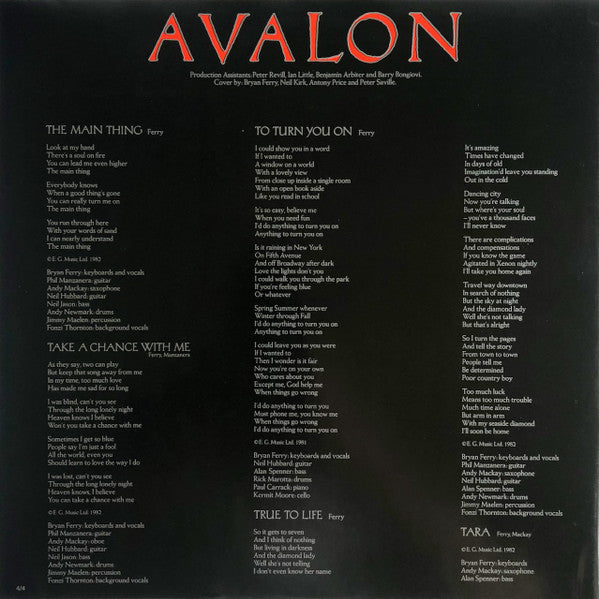 Roxy Music - Avalon (Vinyl, LP, Album, Stereo) Very Good (VG) / Very Good Plus (VG+)