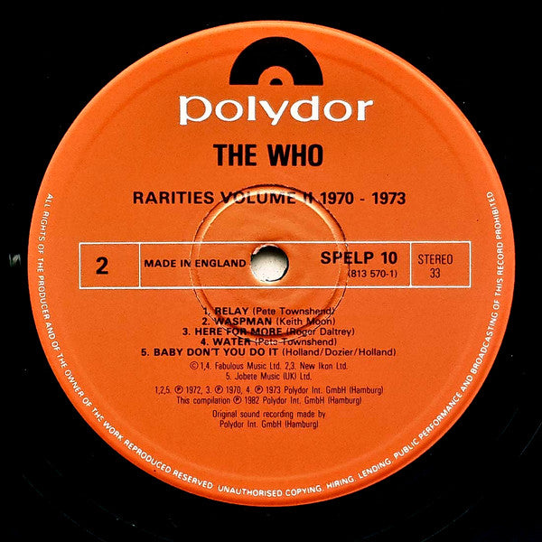 The Who - Rarities Vol. 2 "1970-1973" (Vinyl, LP, Compilation) Very Good Plus (VG+) / Good Plus (G+)
