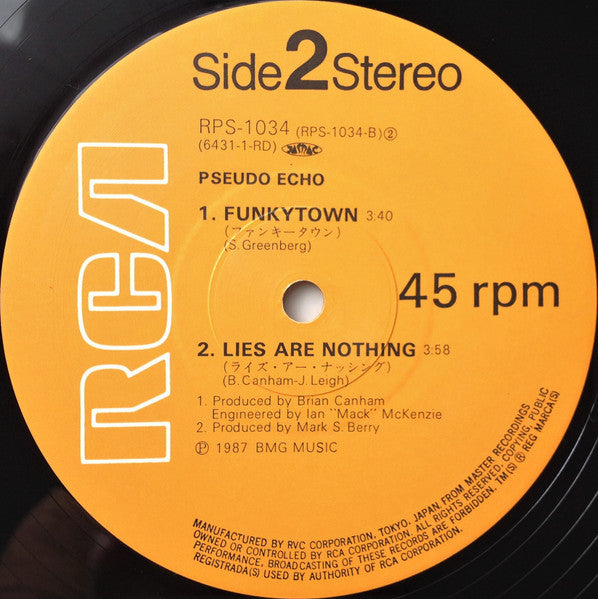 Pseudo Echo - Funkytown (Vinyl, 12", 45 RPM, Stereo) Very Good Plus (VG+) / Very Good Plus (VG+)