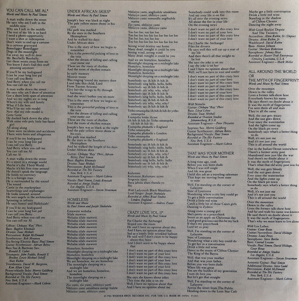 Paul Simon - Graceland (Vinyl, LP, Album) Very Good Plus (VG+) / Very Good Plus (VG+)
