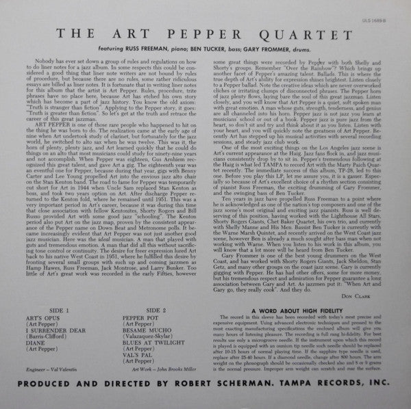 Art Pepper Quartet - The Art Pepper Quartet (Vinyl, LP, Album, Reis...