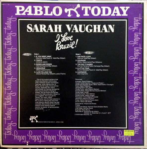 Sarah Vaughan - I Love Brazil! (Vinyl, LP, Album)