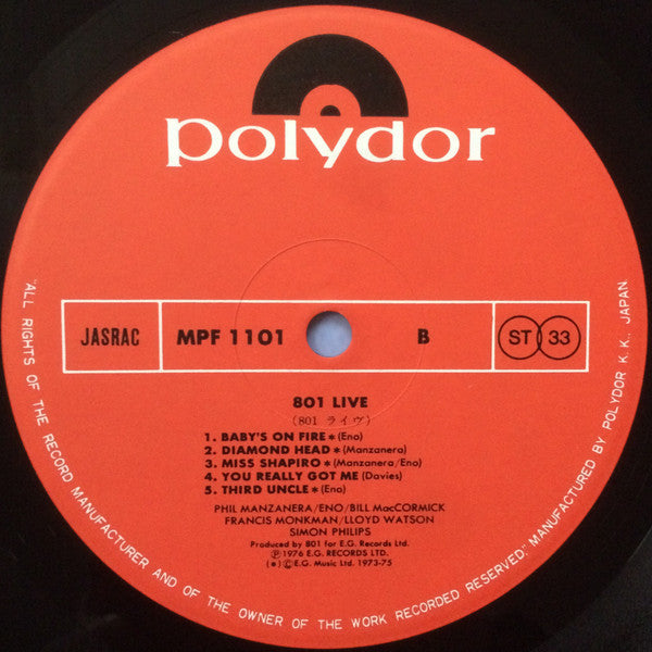 801 - 801 Live (Vinyl, LP, Album)