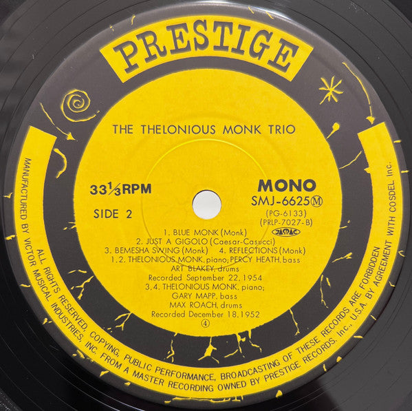 Thelonious Monk Trio - Thelonious Monk Trio (Vinyl, LP, Compilation, Reissue, Remastered, Mono) Very Good Plus (VG+) / Very Good (VG)