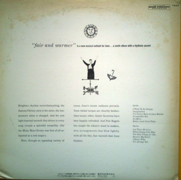 June Christy - Fair And Warmer! (Vinyl, LP, Album, Reissue, Mono) Very Good Plus (VG+) / Very Good Plus (VG+)