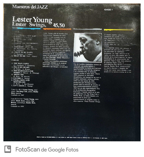 Lester Young - Lester Swings, '45, '50 (Vinyl, LP, Compilation) Very Good Plus (VG+) / Good Plus (G+)