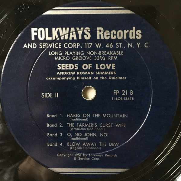 Andrew Rowan Summers - Seeds Of Love (Vinyl, LP, 10") Good Plus (G+) / Good Plus (G+)