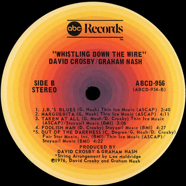 Crosby & Nash - Whistling Down The Wire (Vinyl, LP, Album, Stereo) Very Good Plus (VG+) / Very Good (VG)