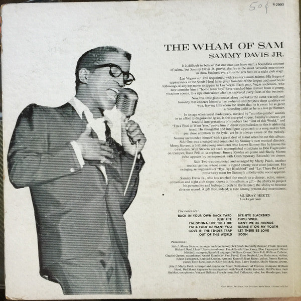 Sammy Davis Jr. - The Wham Of Sam (Vinyl, LP, Album, Mono) Good Plus (G+) / Good (G)