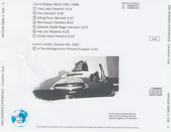 The Jimi Hendrix Experience - Canadian Club (Vinyl, LP, Unofficial Release, Stereo) Very Good (VG) / Very Good (VG)