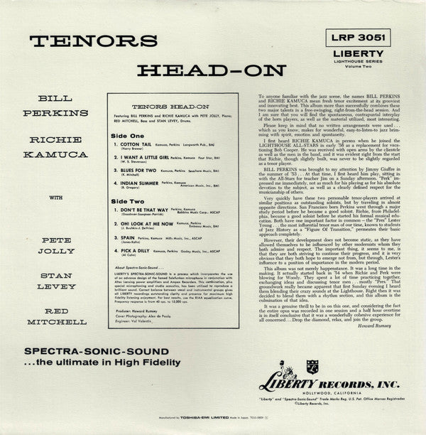 Bill Perkins - Tenors Head-On (Vinyl, LP, Album, Reissue, Mono) Very Good Plus (VG+) / Good (G)