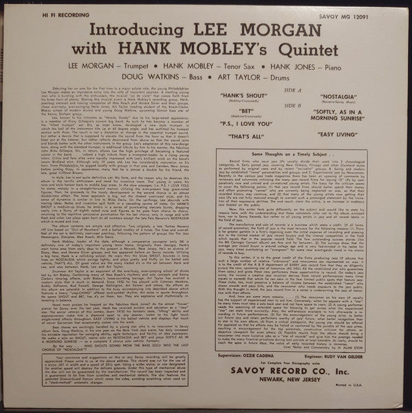 Lee Morgan - Introducing Lee Morgan (Vinyl, LP, Album, Mono) Very Good (VG) / Very Good (VG)