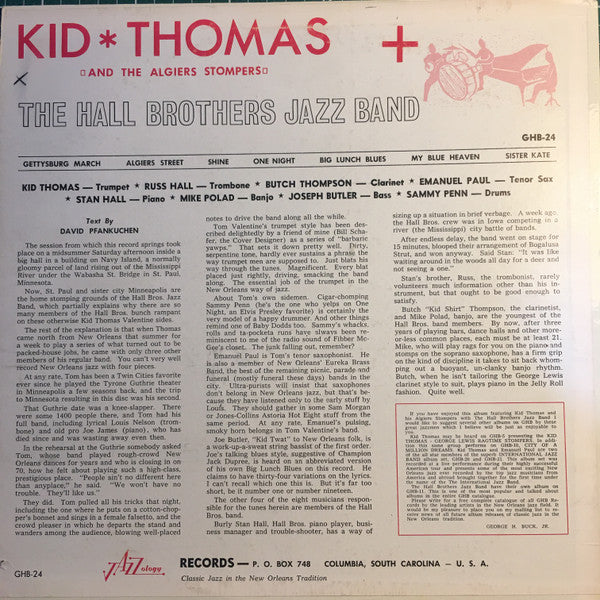 Kid Thomas And His Algiers Stompers - Kid Thomas And The Algiers Stompers + The Hall Brothers Jazz Band (Vinyl, LP) Very Good Plus (VG+) / Very Good (VG)